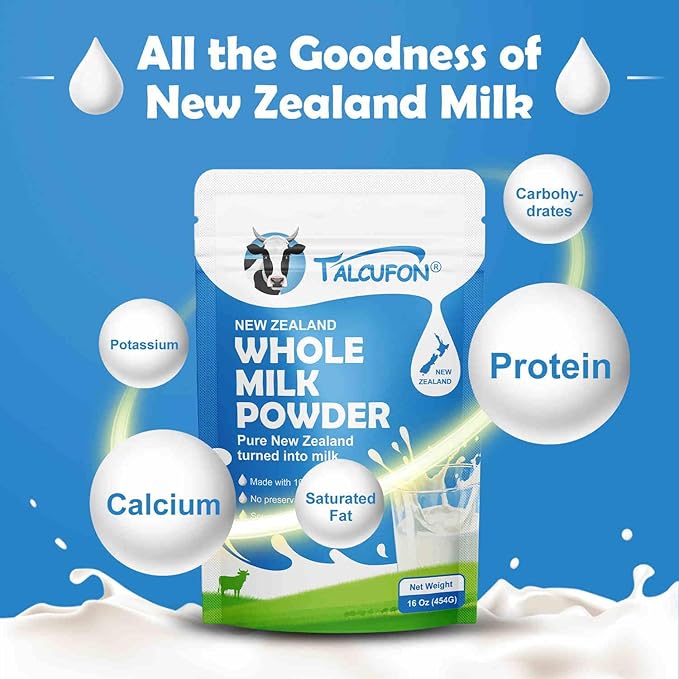 TALCUFON New Zealand Milk Powder Full Cream Instant Milk Powder Gluten Free, Non-GMO Shelf-Stable & Easy to Use 16 Oz