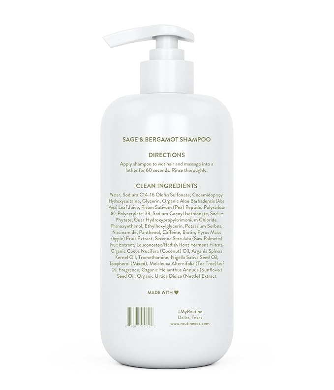 Routine Wellness Anti-Thinning Shampoo for Thinning Hair - Biotin DHT Blocker Women & Men - Color Safe Shampoo for Hair Loss & Healthy Growth (Sage & Bergamot)