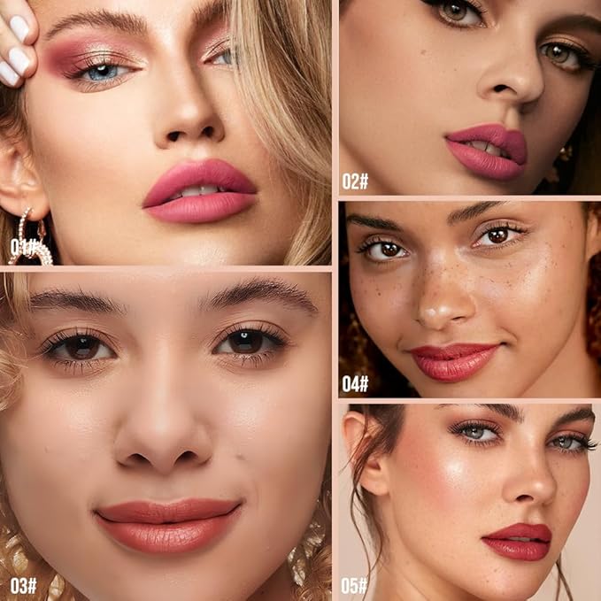 Matte Lip Stain – High Pigment Non-Transfer Matte Liquid Lipstick, Long-Lasting Waterproof Smudge-Proof Lip Color, Lightweight Comfortable Velvet Finish Lip Tint 02#（5PCS）