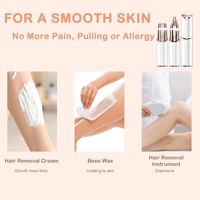 Facial Hair Removal Eyebrow Trimmer - Facial Shaver Device 2 in 1 Remover for Face Peach Fuzz Eyebrow Nose Ear Hair Chin Lips Armpit with LED Light Rechargeable for Women Men Travel Size (White)