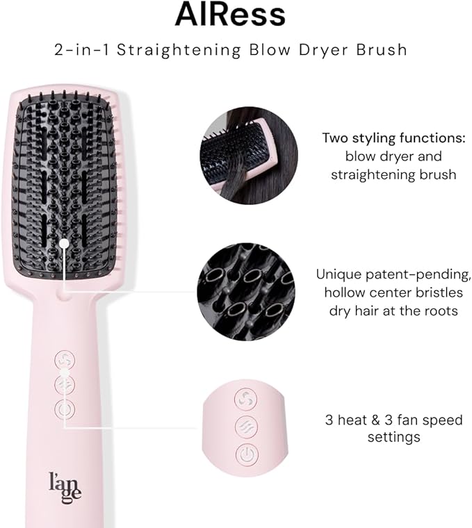 L'ANGE HAIR AIRess 2-in-1 Blow Dryer Brush – Straightens & Dries Hair Simultaneously | Lightweight, Ergonomic Design | Ideal for All Hair Types