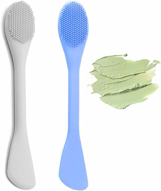 2 in 1 Facial Cleansing Brush&Silicone Face Mask Applicator, 2PCS Face Mask Brush Face Scrubber for Exfoliating, Massaging, Remove Blackheads, Applicator for Mud, Body Lotion, DIY Mask, Blue & Grey
