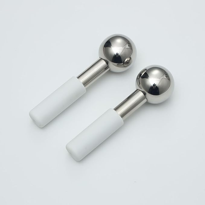 Betyura Ice Globes for Face & Eyes – Unbreakable Stainless Steel Cooling Cryo Sticks, Hot & Cold Facial Roller for Puffiness, Dark Circles & Daily Skincare（White）