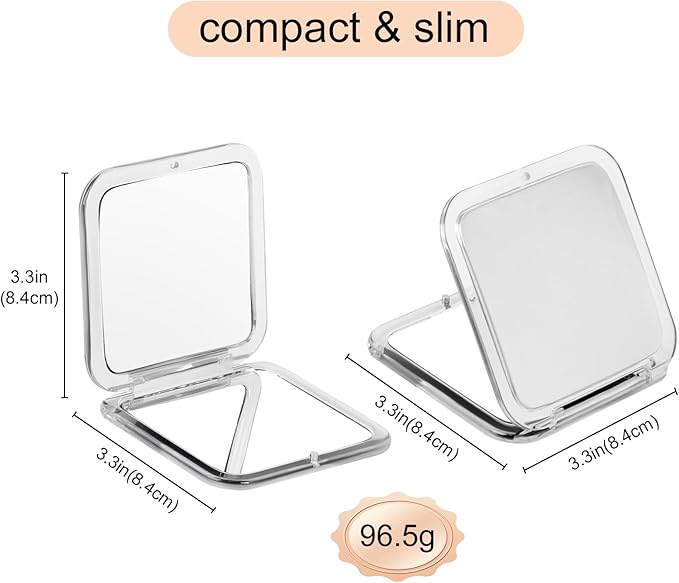 15x Magnifying Compact Mirror for Purses and Travel - Handheld 2 Sided 15x/1x Makeup Mirror - Slim Pocket Mirror, Portable & Foldable Square 3.3” x 3.3” (Silver)