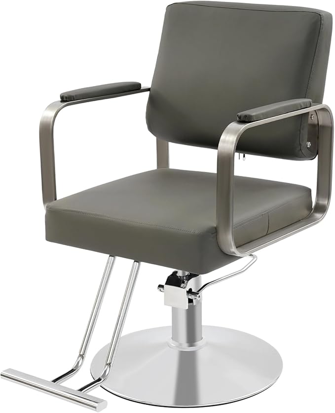 YIYIBYUS Salon Chair for Hair Stylist, 360° Swivel Barber Chair with Heavy Duty Hydraulic Pump, Spa Beauty Equipment for Hair Stylist Women Man, Max Load Weight 440 Lbs, Grey + Silver