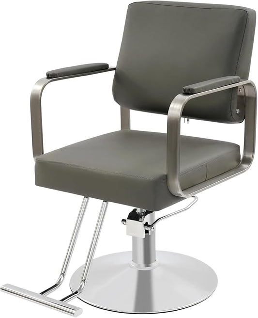 Artist Hand Salon Chair for Hair Stylist, 360° Swivel Hydraulic Barber Chair Barber Styling Chair Tattoo Chair Salon & Spa Chairs for Hair Stylist Women Man, Max Load Weight 440 Lbs (Grey+Silver)