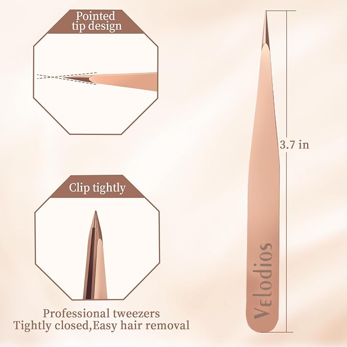 Pointed Tweezers for Women Facial Hair, Sharp & Precision Stainless Steel Tweezer for Eyebrows, Facial Hair and Fine Hairs Removal (Rose Gold)
