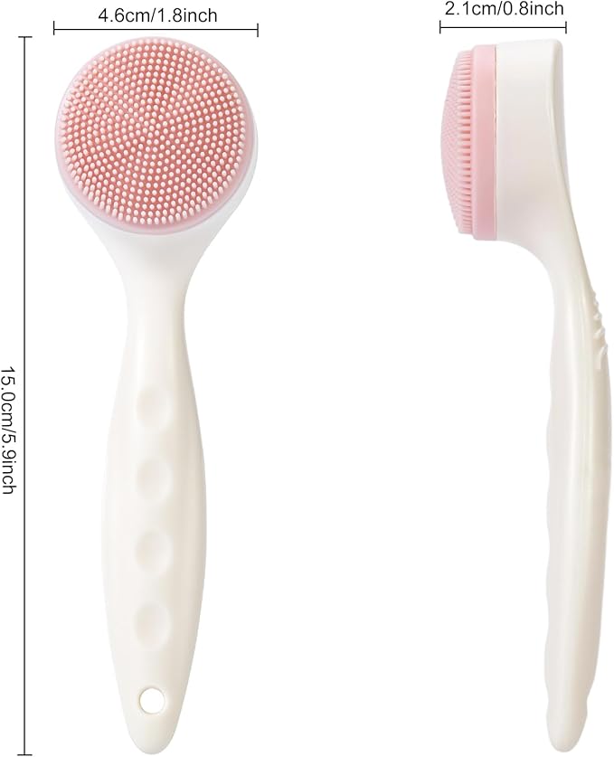 2 Pack Silicone Face Scrubber Exfoliating Brush, Manual Handheld Facial Cleansing Brush Blackhead Scrubber, Soft Bristles Waterproof for Face Skincare (Round-Pink Head)