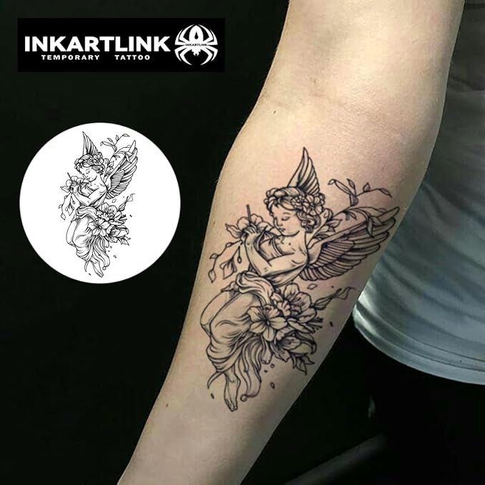 INKARTLINK Semi Permanent Tattoo, Temporary Tattoo, party tattoo, beautiful and realistic design, fun tattoo experience, cruelty-free, non-reflective, waterproof (Flower Fairy)