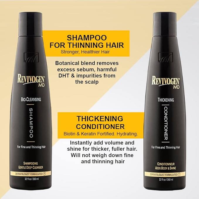 Revivogen MD Bio-Cleansing Shampoo and Conditioner for Thinning Hair, DHT Blocker Shampoo, Hair Loss Shampoo, Shampoo Thinning Hair, Conditioner for Thinning Hair, Hair Loss Conditioner 12oz