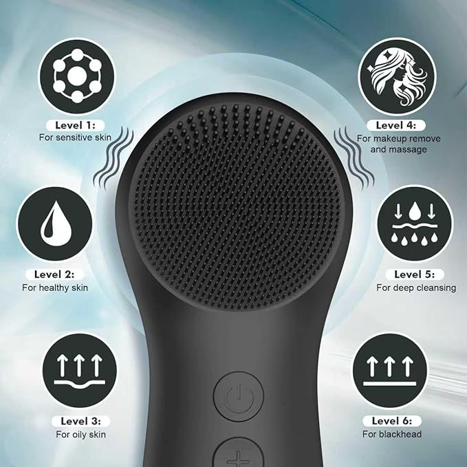 LZP Facial Cleansing Brush Face Scrubber, Silicone Electric Exfoliator Scrubber with 6 Speeds, Rechargeable Face Scrubber for Cleansing, Waterproof Face Scrub Brush for Men & Women