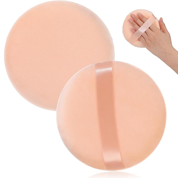 1 Pack 5 Inch Ultra Soft Washable Reusable Large Velour Loose Powder Puff Washable Round Sponge Puff for Face Body, Wet Dry Makeup Tool (skin color)