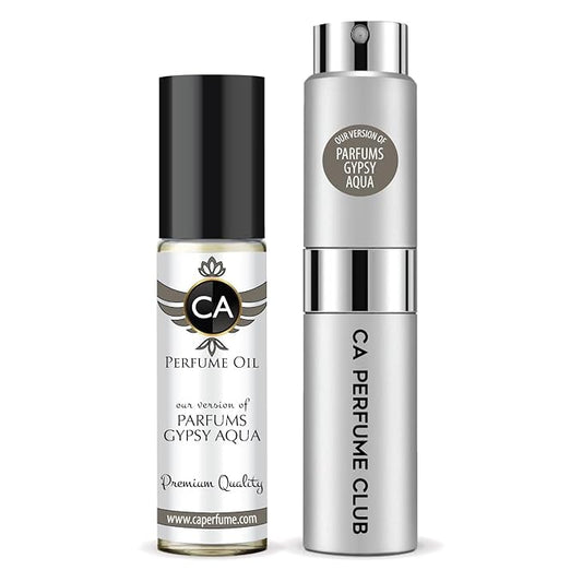 CA Perfume Duo Impression of Parfums Gypsy Aqua For Women And Men Perfume Layering Set Long Lasting Travel Size EDP + Body Oil Roll-On Bottle 0.27 Fl Oz+0.33 Fl Oz