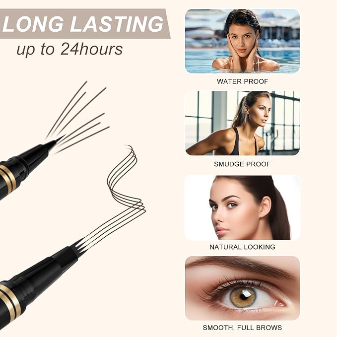 Eyebrow Pen Makeup Kit, with 4 Tip Waterproof Microblading Eyebrow Pencil, Eyeliner, Eyebrow Pomade and Dual-ended Eyebrow Brush, Brow Pencil Eyebrow Kit for Natural Looking - Medium Brown