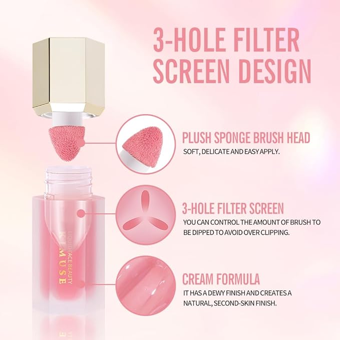 KIMUSE Liquid Blush, Soft Cream Blush Face Blush, Liquid Blush for Cheeks, Long-Wearing Pigmented Blush, Waterproof, Smudge Proof, Dewy Finish