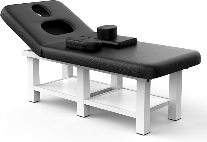 Stationary Massage Table, 75”L 31.5''W Heavy Duty Height Adjustable Esthetician Bed w/Facial Cradle, 800LBS Metal Frame PU Leather Physical Therapy Table Spa Lash Bed Professional Equipment (Black)