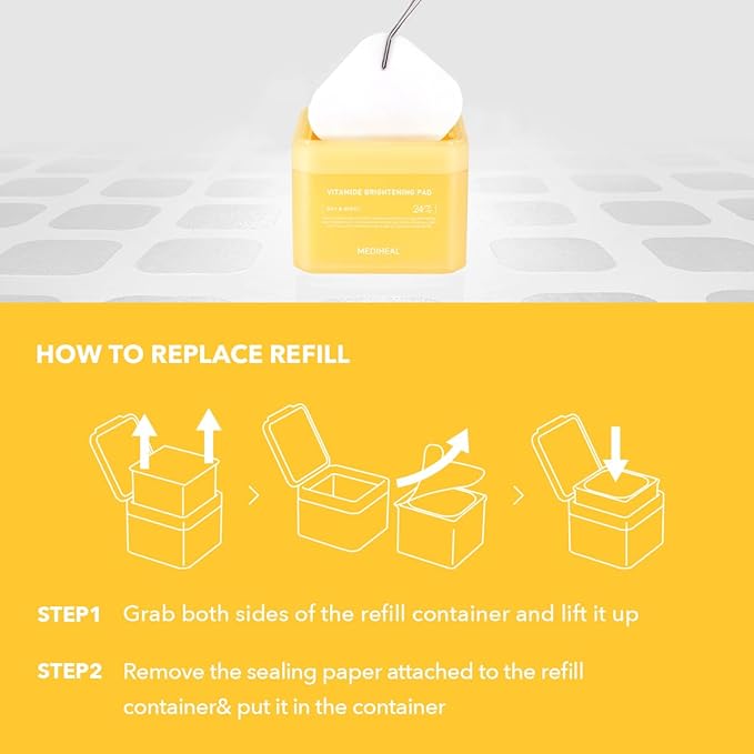 (Only Refill) Mediheal Vitamide Brightening Pad (100 Pads) - Radiance Boosting Pads for Clear, Illuminating Skin - Vegan Gauze Pad