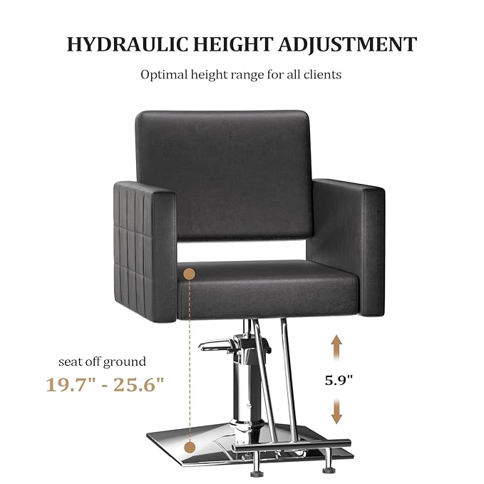 mefeir Black Barber Chair Hair Salon Chair with Heavy Duty Hydraulic Pump, Square Base, Stainless Steel Footrest,Styling Chair for Beauty Spa Hairdressing Braiding