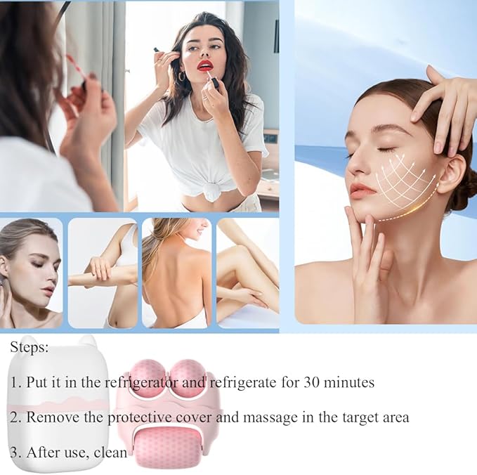 Ice Roller for Face and Eyes, Women Ice Face Roller Reduces Puffiness Relieves Migraines Massager 2 in 1, Facial Rollers, Skin Care Tools, Self Care Gifts for Men Women (Pink)