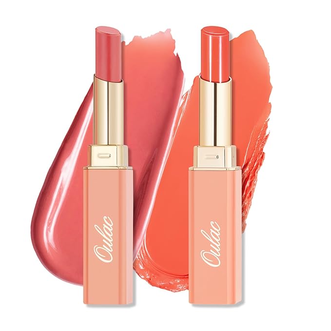 Oulac Moisturizing Shine Lipstick For Women Christmas Set 2PCS, 2 in 1 Tinted Lip Balm for Winter, Hydrated Juicy and Glossy Lip Color for Dry, Cracked and Chapped Lips, Vegan [04+12]