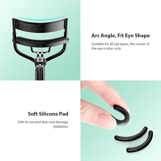 Kaasage Eyelash Curler with Pads, Lash Curler with 5 Extra Silicone Replacement Pads, Achieve Perfect Curls in 5 Seconds