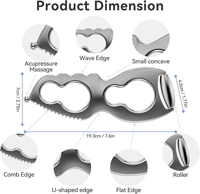 Gua Sha Facial Tools Stainless Steel Guasha Tool for Face Metal Gua Sha Muscle Scraper Tool Massage Body Gua Sha Graston Tool Physical Therapy Face Sculpting Tool Iastm Tool Derma Edge Women Skin Care