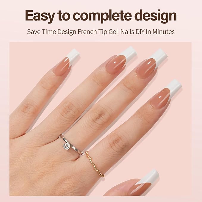 Vansiho French Gel Nail Tips - 150Pcs Long Square Brown Tips, 3 in 1 Pre-French Tips for Nail Art DIY 15 Sizes