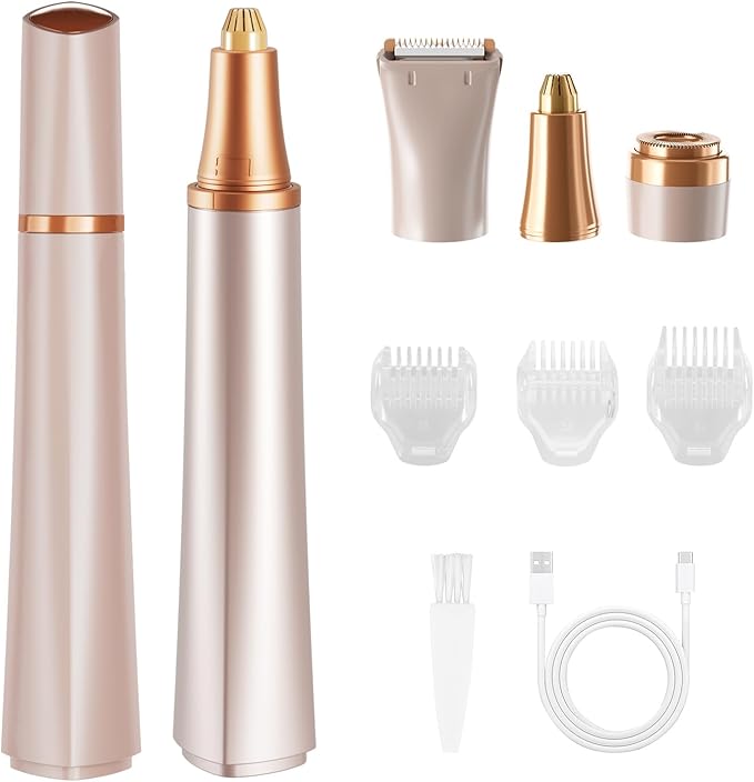 Electric Eyebrow Trimmer, 3 in 1 Facial Hair Remover for Women, Waterproof Rechargeable Hair Shaver for Face Eyebrow Leg Bikini Nose, Painless Facial Razor Epilators with 3 Guide Combs