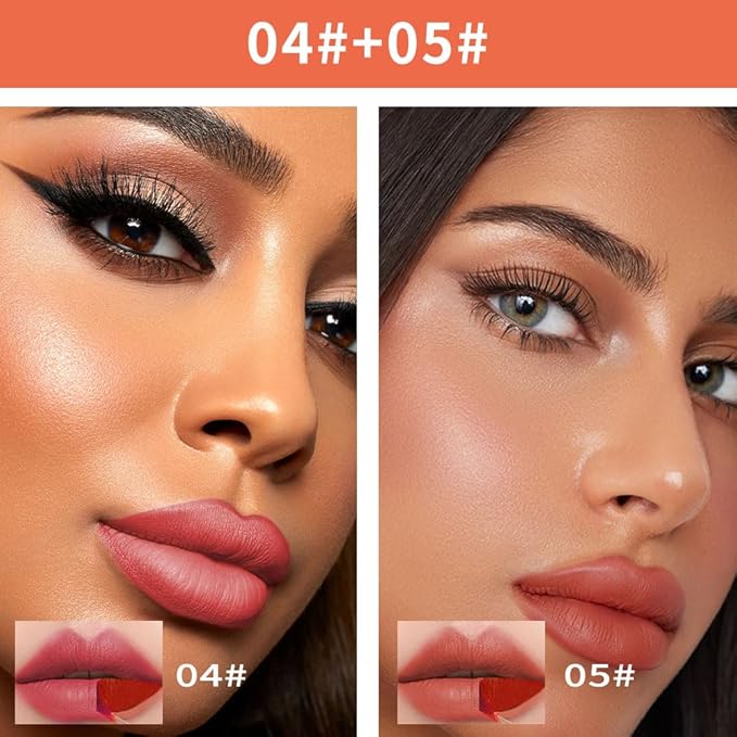 2-In-1 Peel Off Lip Stain Matte Finish Lip Liner Tattoo Peel-off Lip Tint, Long Lasting All Day Lip Masque Waterproof Smudge-proof Transfer-proof, (4#+5#Combination Pack,rose+terracotta)