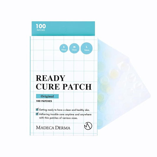MADECA DERMA Ready Cure Patch Original – Hydrocolloid Acne Patches, Large Pack for Long-Term Use, Multi-Size for Spot, Pimple, Zits & Blemishes Coverage, Ideal for Daily Use (100 Patches / 10,12,14mm)
