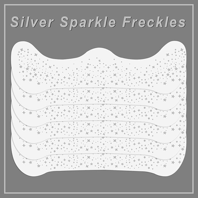 MEICOLY Silver Face Glitter,Glitter Freckles Face Tattoo for Women and Kids,Sparkle Makeup Patches,Sparkle Freckles Speckles Patches,Silver Glitter Freckles,6 Count