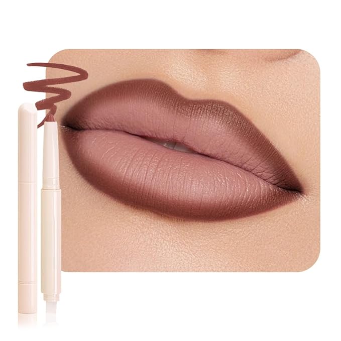 Plump Matte Crayon Lip Liner Pencil, Mocha Lipstick Lip Liners for Women, 24 Hour Long-Lasting Lip Gloss Makeup, With Silicone Smudger for Define Contours & Sculpting Lip, 04