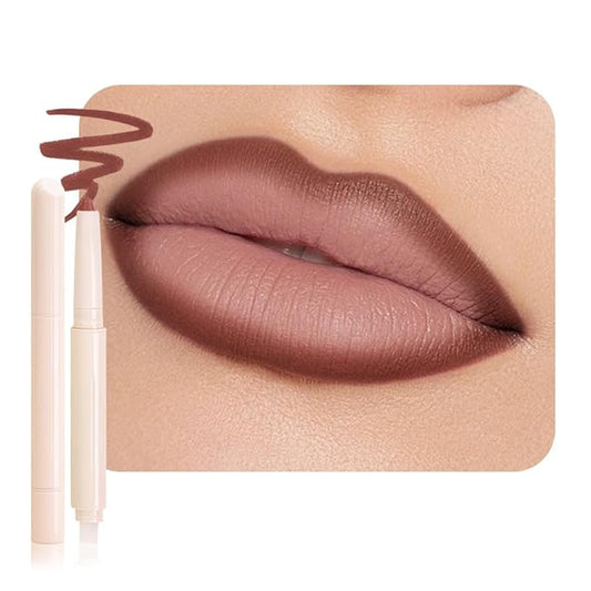 Plump Matte Crayon Lip Liner Pencil, Mocha Lipstick Lip Liners for Women, 24 Hour Long-Lasting Lip Gloss Makeup, With Silicone Smudger for Define Contours & Sculpting Lip, 04