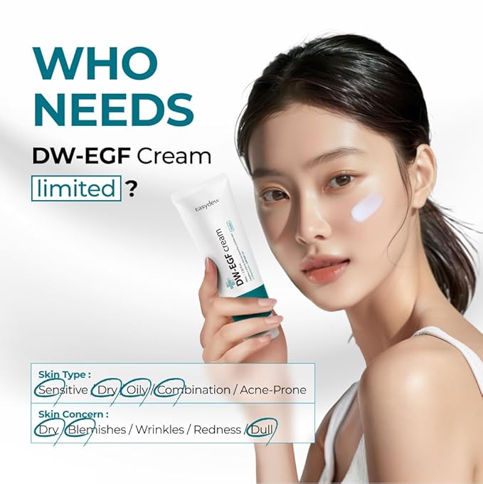 EASYDEW DW-EGF Cream Limited 2.36 oz - Anti-Aging Moisturizer with Human Epidermal Growth Factor & Hyaluronic Acid Collagen to Rejuvenate & Regenerate Cells, Softer Skin, Light weight Refreshing Cream