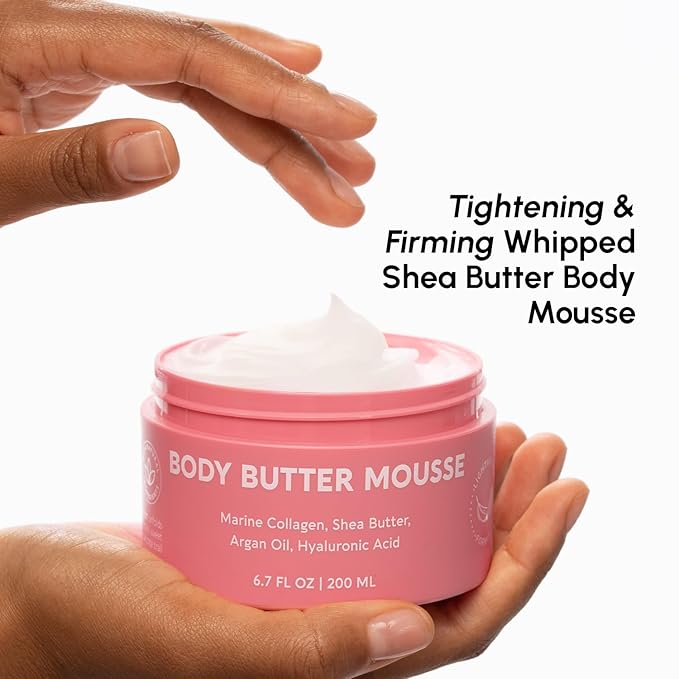 MAREE Moisturizer Body Butter Mousse - Whipped Body Butter for Women Smell Good - Facial Moisturizer for Dry Skin - Face Hand Body Cream for Women & Men with Marine Collagen, Shea Butter & Argan Oil