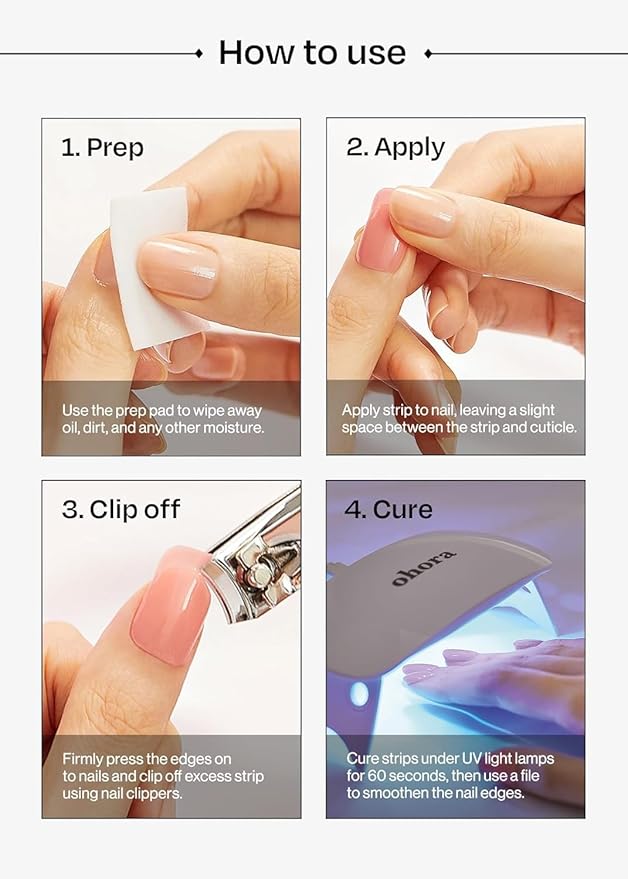 ohora Semi Cured Gel Nail Strips (N Dazzling Night) - Black, Glitter, Works with Any UV/LED Lamps, Salon-Quality, Long Lasting, Easy to Apply & Remove - Includes 2 Prep Pads, Nail File & Wooden Stick