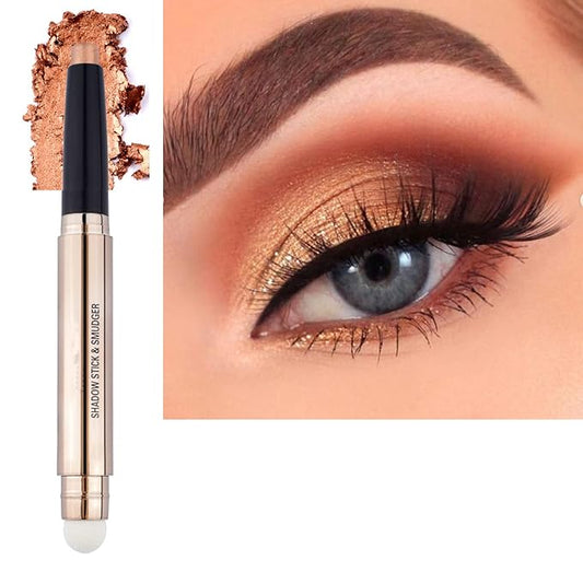 2 in 1 Eyeshadow Stick and Brush, Smooth Cream Shimmer Shadow Pencil, Long Lasting Waterproof Eye Shadow Highlighter, Hypoallergenic, Multi-Dimensional Eyes Look