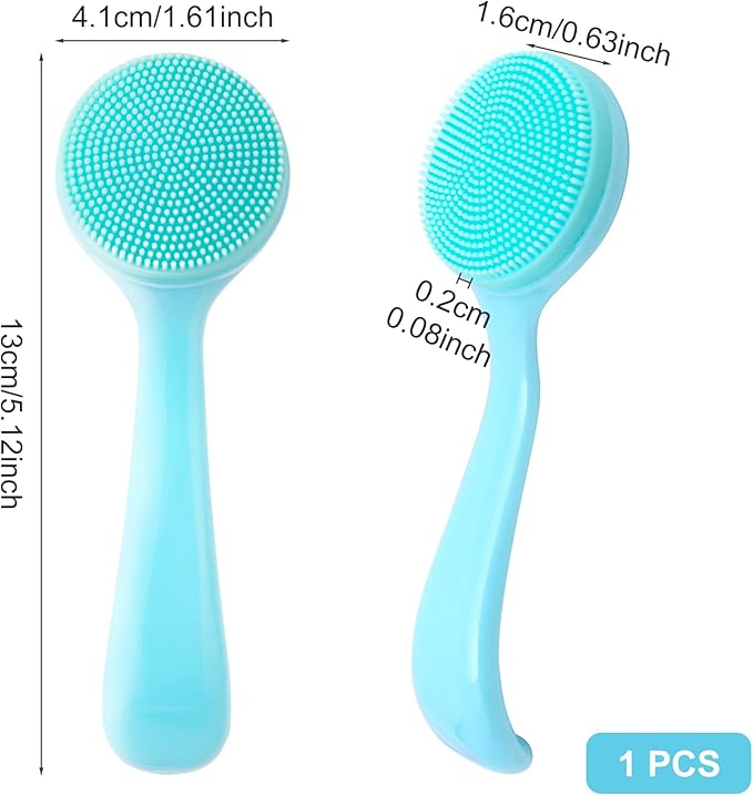 Silicone Manual Facial Cleansing Brush, Skin Friendly Waterproof Face Cleaning Scrubber Exfoliator Cleanser for Blackheads Whiteheads Makeup Residues Removal- Blue