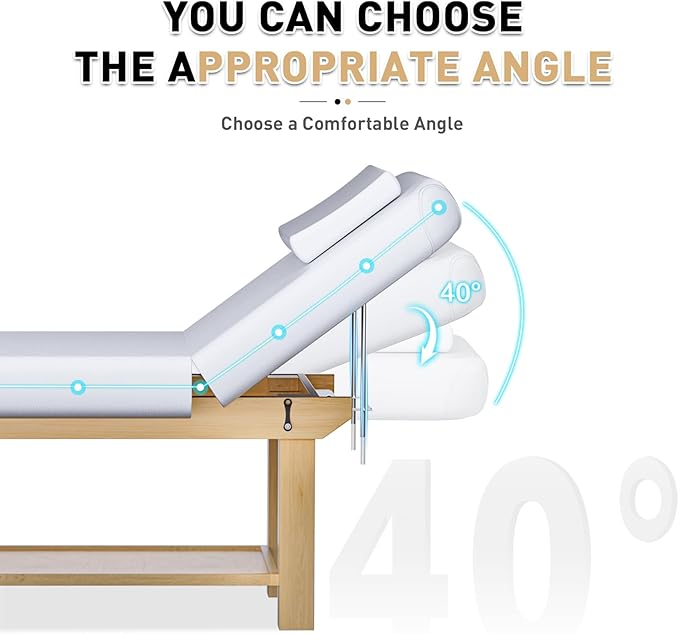 Massage Table 28IN Wide with Hight Adjustable Backrest for Treatment, White PU Leather Professional Spa Bed Load1500 LBS, Spa Table with Storage for Footmassage Facial CareSpa Tattoo