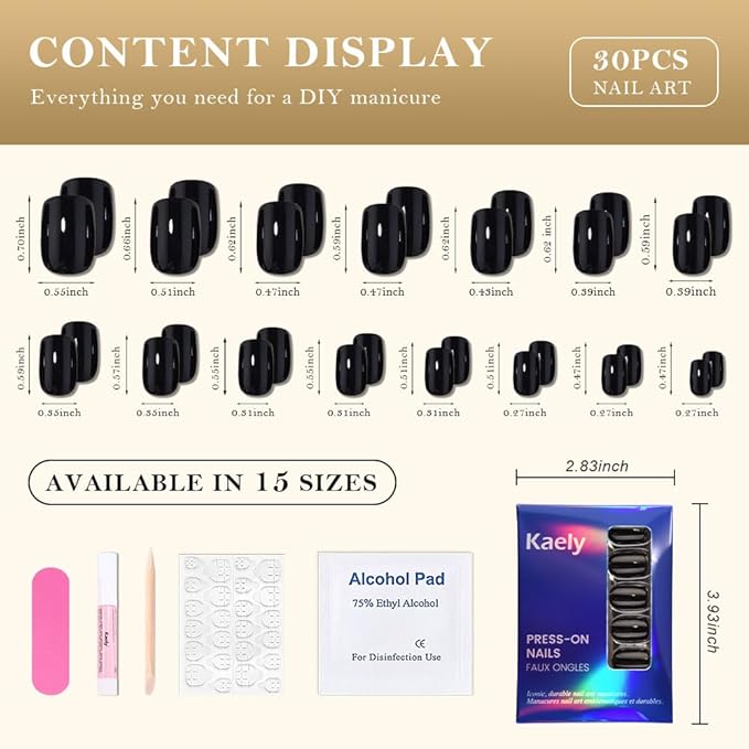 evpct Black Short Squoval Glossy Press on Nails for Women Gift, Glossy Black Fake Nail with Nail Glue Manicure Kit, Soft Gel Full Cover Reusable Stick on Glue on Acrylic False Nails Perfectly Fit