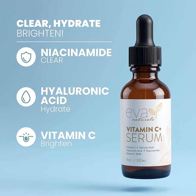 Eva Naturals Vitamin C Serum for Face – Anti Aging Dark Spot Remover with Retinol, Hyaluronic Acid, Niacinamide & Salicylic Acid – Face Serum for Women for Clear, Smooth, Radiant Skin