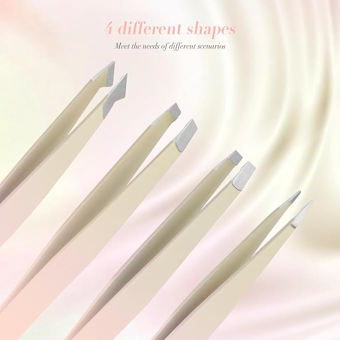 6 PCS Tweezers Set for Women, Eyebrow Tweezers Set with Curved Scissor for Ingrown Hair, Plucking Daily Beauty Tool with Leather Travel Case for Gifts (Gradient Pink)