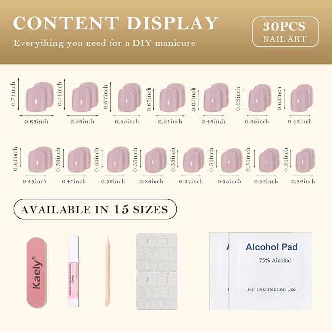 evpct Mauve Pink Glossy Press on Nails Short Square, Glossy Mauve Fake Nails Summer Reusable, Acrylic False Nail Stick Glue on Press ons for Women Gifts, Perfectly Fit False Nail Kit with Glue 30Pcs