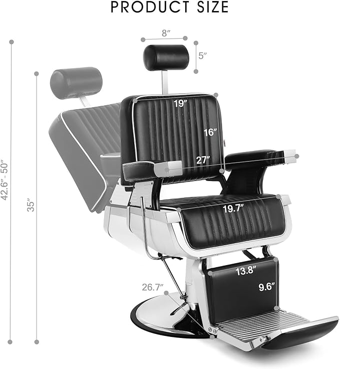 Artist hand Barber Chair Reclining Hydraulic Barber Chairs Heavy Duty Styling Chairs for Salon Chair Tattoo Chair Beauty Equipment (Black)