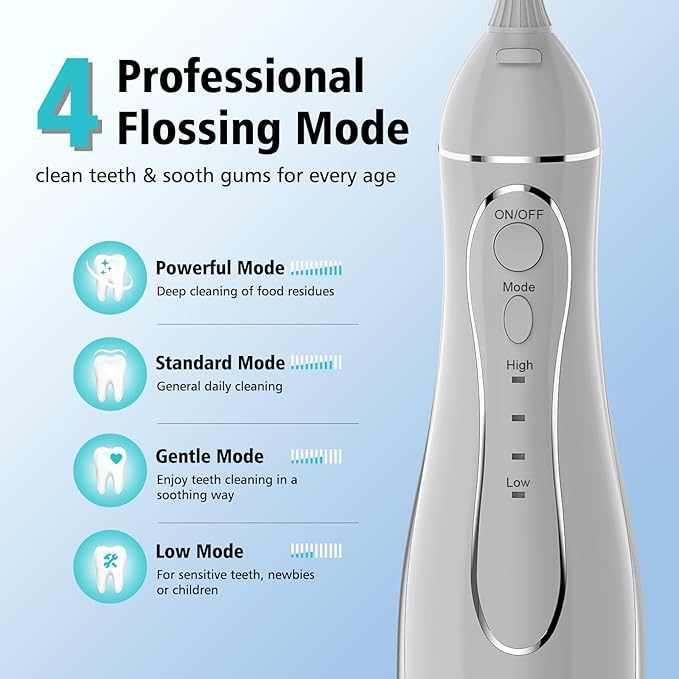 Leominor Water Dental Flosser Pick for Teeth, 300ML Portable Oral Irrigator Upgraded Tank Removable,IPX7 Waterproof, Rechargeable Travel Teeth Cleaner, Professional Electric Flossing Machine (Gray)