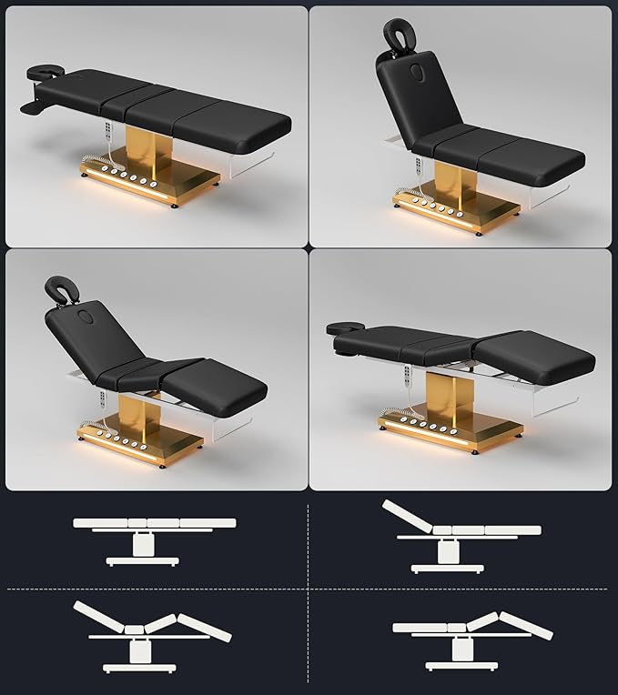 Icoget Professional Full Electric Spa Massage Treatment Table, Medical Bed with Independent Leg Adjustment, Facial Bed with Face Cradle for Beauty, Black