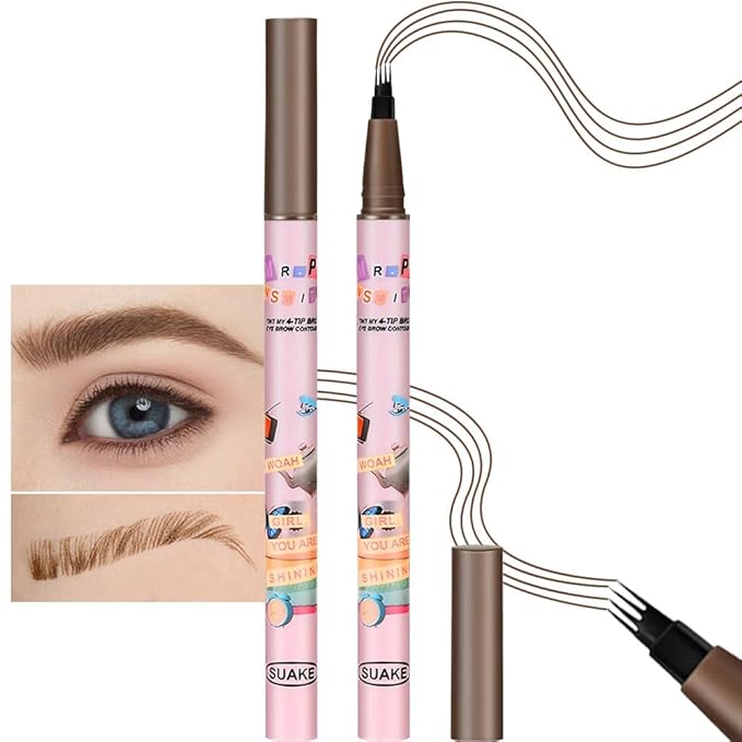 evpct 1Pcs Dark Brown Magic Microblading Eyebrow Contouring Pen Brow Pencil with Hair Like Strokes, 4 Tipped Precise Brow Pencil with Brush Micro-Fork Tips Applicator Natural Looking Brows