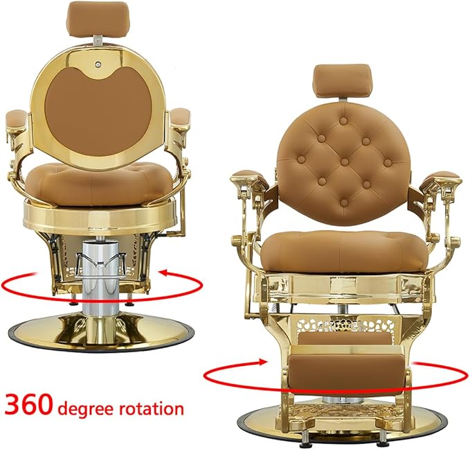 Antlu Barber Chair Hair Stylist, Vintage Salon Heavy Duty 700lbs Chair Hair Styling Chairs for Barbershop Beauty Tattoo Massage (Golden-Camel)