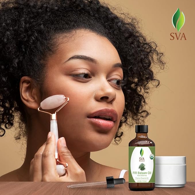 SVA Fir Balsam Essential Oil Organic – 4 Fl Oz – 100% Natural Organic Fir Oil - for Diffuser, Hair Care, Face, Skin Care, Aromatherapy, Scalp and Body Massage, Soap and Candle Making – with Dropper