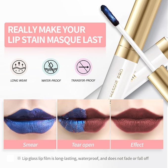 Lip Stain Peel Off Set–Long Lasting Waterproof Lip Tint, Smudge Proof Transfer Resistant Lip Stains Tattoo,High Pigment Matte Lip Color, Kiss Proof Peel Off Lip Stain Masque, Stay Lip Makeup 06+07